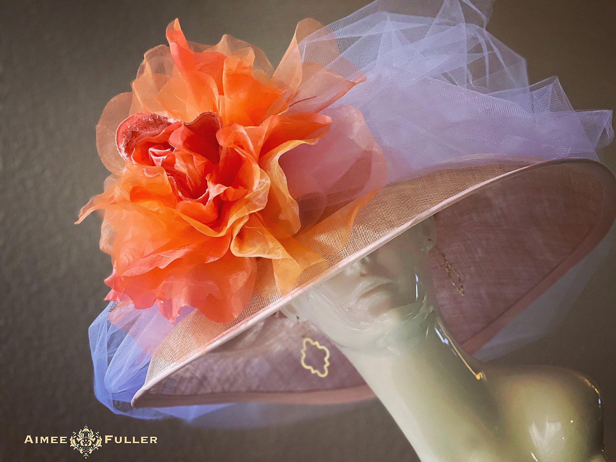 Kentucky Derby Custom Orange Multi Feather Fascinator Kentucky Derby Hat | Hot Pink and Orange Kentucky Derby  main image 4