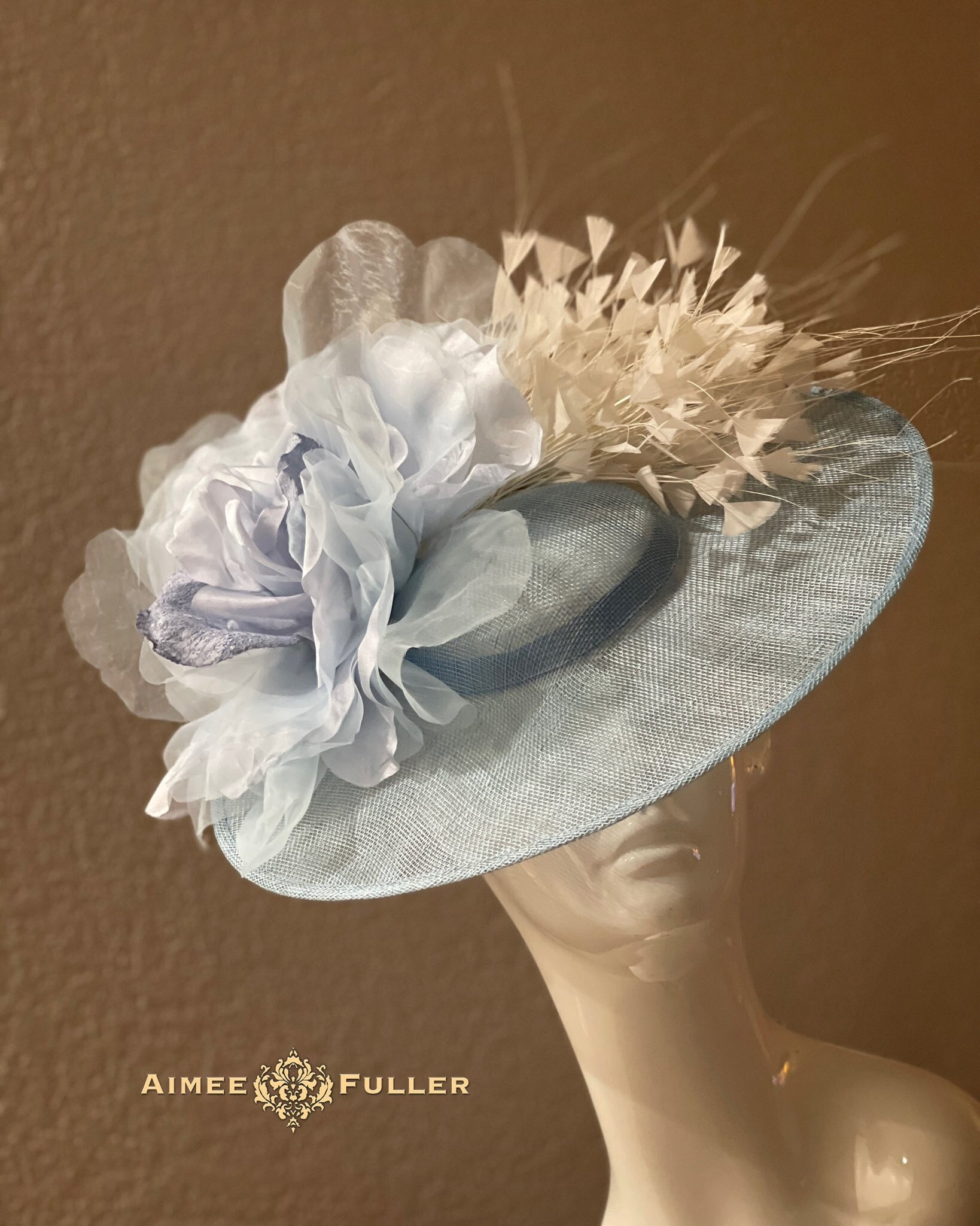Kentucky Derby Spring Elegant Light Blue Floral Fascinator Hat Church Tea Ascot Southern charm meets standout style in this light blue Derby  main image 4