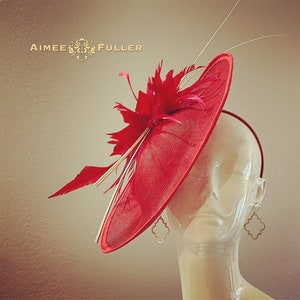 Kentucky Derby Hat Fascinator, Red Royal Ascot Hat, Bridal Mother of the Bride Hats, High Tea Hat, Del Mar Hat, Melbourne Breeders Cup Hats