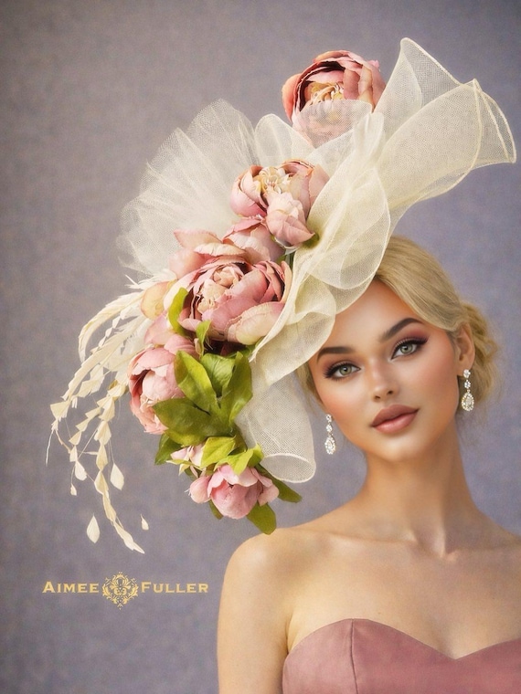 Floral Kentucky Derby Hat, Mauve Pink Green Royal Ascot  display picture 1
