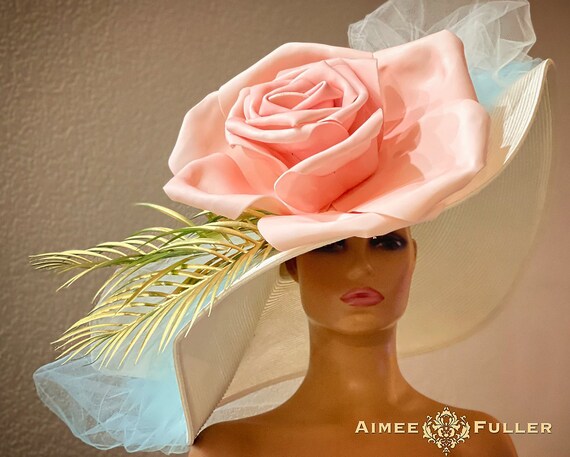 Kentucky Derby Hat, Palm Leaf Hat, High Tea White Cream  display picture 1