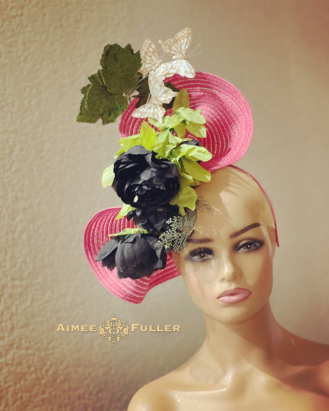 Kentucky Derby Hat, Hot Pink Hat, Black and Pink Easter Fascinator, Del