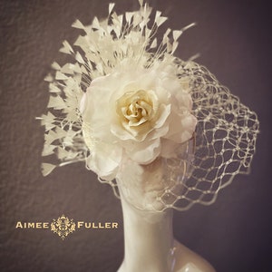 Kentucky Derby Hat, Couture Bridal Fascinator, High Tea Fascinator, Cocktail Hat, Cream Ivory Off White Flower Royal Ascot, Melbourne Cup