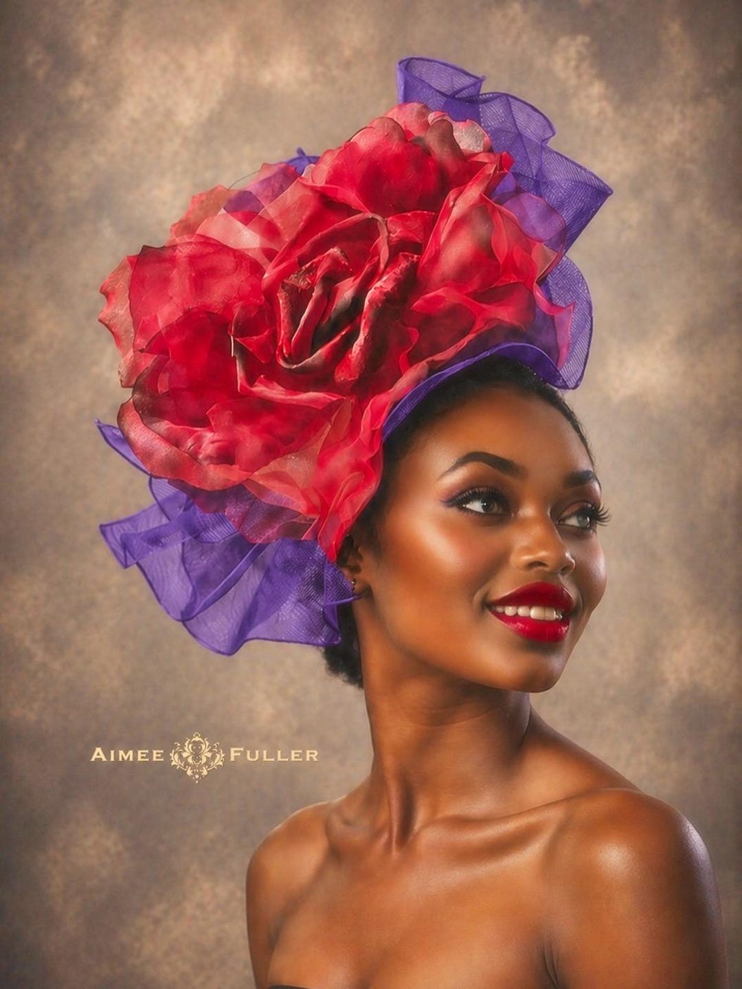 Red Ruffle Ascot Kentucky Derby Hat Fascinator, High Tea Cocktail Hat, Purple Ruffled ...