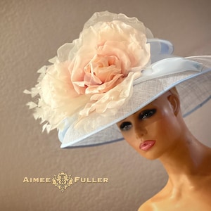 Kentucky Derby Hat, Kentucky Oaks Hat, Soft Blue Pink Rose Hat, Cream Royal Ascot Hat High Tea, Del Mar Opening Day Races Hat, Melbourne Cup