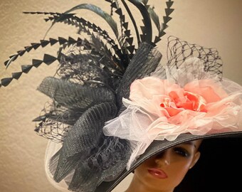 Kentucky Derby Hat, Coffee Beige Cream Brown Tulle Flower  display picture 1