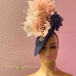 Kentucky Derby Hat Fascinator, Navy Blue Fascinator, Pink Mauve Feather Frenzy Cocktail Hat, Del Mar Hat, Royal Ascot Fascinator, Easter Hat