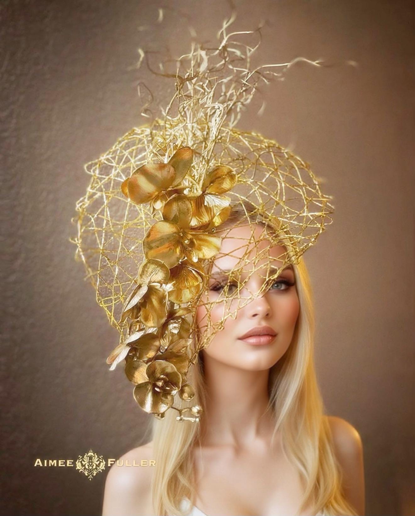 Kentucky Derby Hat, Mauve Pink Gold White Floral Royal Ascot 