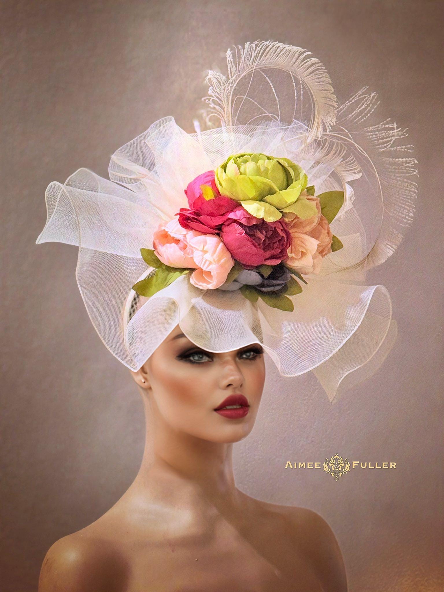 Floral Kentucky Derby Hat, Navy and Pink Royal Ascot  display picture 3