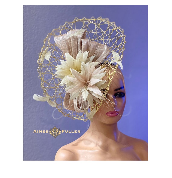Kentucky Derby Hat, Neutrals, Beige Cream and Gold Derby  display picture 2