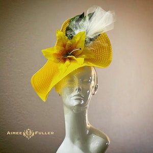 Kentucky Derby Hat Fascinator, Butter Yellow Floral Royal Ascot Hat, Melbourne Cup Hat, Del Mar Races Opening Day Hat,