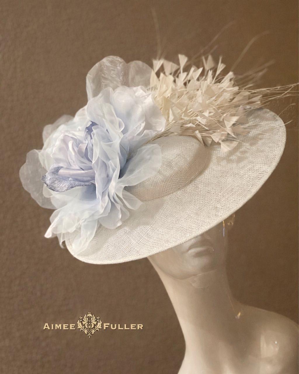 Kentucky Derby Fascinator, Light Blue Royal Ascot Hat, Cream  display picture 2