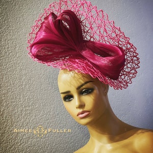 Kentucky Derby Hat Fascinator, Shocking Hot Berry Pink Silk Bow Hat, Del Mar Races Opening Day Hat, Royal Ascot Hat, Mother of the Bride Hat