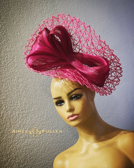Vintage pink satin bow derby hat with rhinestones Satin Ribbon Fascinator Hat: Rhinestone Brim, Derby Weddings  main image 2