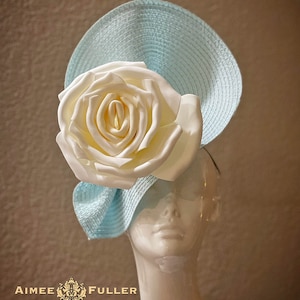Kentucky Derby Hat Fascinator, Baby Blue Fascinator, Off White Rose Hat, Easter Hat, Royal Ascot Hat, Melbourne Cup Hatinator Del Mar Church