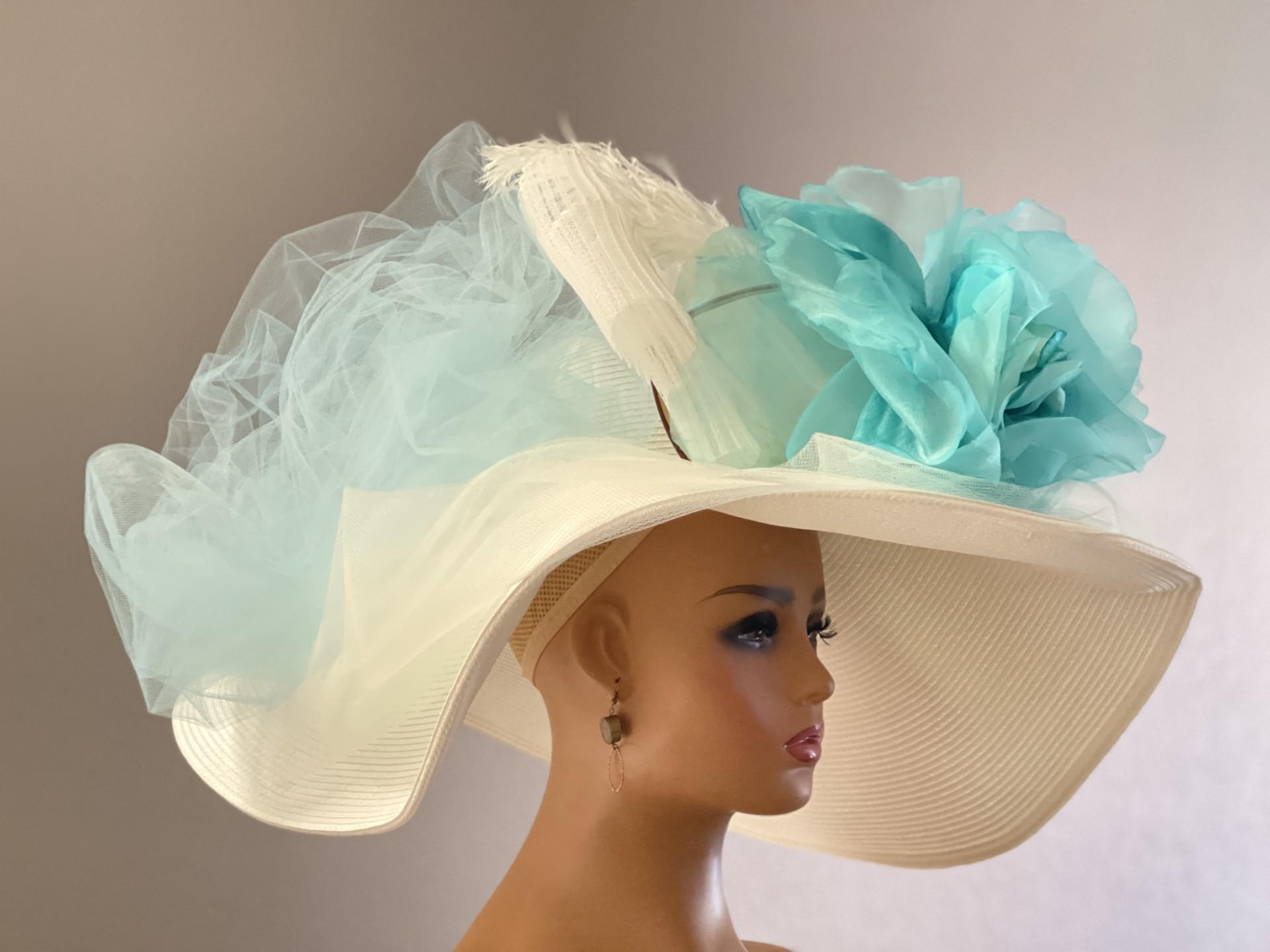 Expressions by G & J Ford large brimmed derby hat WIDE BRIM SATIN DERBY HAT with LARGE ROSE ACCENT MEZ2605  main image 3