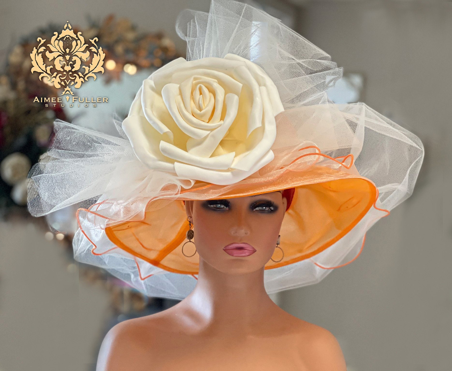 cappello da cerimonia con tesa larga, da donna, da chiesa