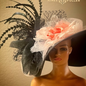 Black Kentucky Derby Hat, Pink Ombre Silk Rose Hat, Church Hat, Hat Contest Melbourne Cup, Del Mar Hat, Royal Ascot, Big Melbourne Cup Hat