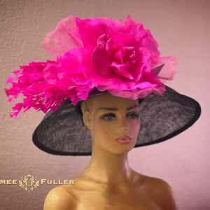 Kentucky Derby Hat, Silk Rose Hat, Fuchsia Pink Kentucky Derby Hat, Church Hat, Hat Contest Black Del Mar Hat Royal Ascot Hat, Melbourne Cup