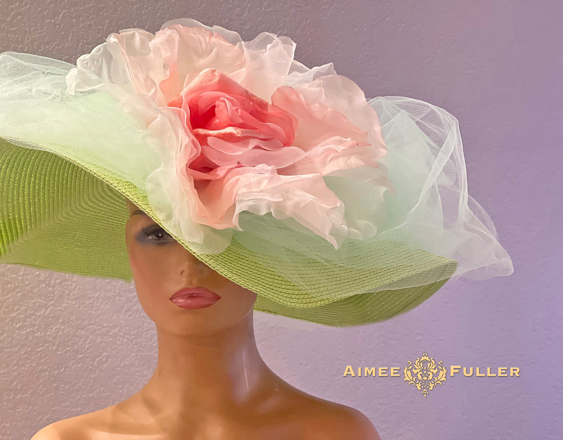 Kentucky Derby Hat Mint Julep Organza Floral Rosettes Wide Brim Royal Ascot Gorgeous Derby Fascinator, Kentucky Derby Hat, Royal Ascot  main image 4