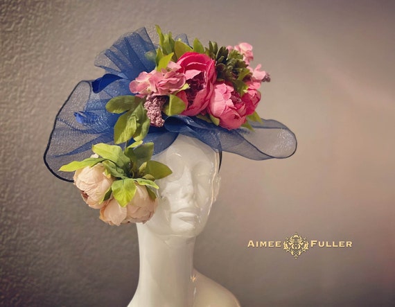 Kentucky Derby Oaks Hat Fascinator Peony Floral Feather Oaks Church Tea Headband Kentucky Derby Oaks Hat Fascinator Peony Floral Feather Oaks  main image 4