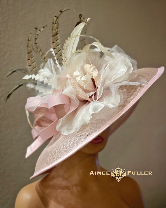 Aimee Fuller Kentucky Derby Hat, Dusty Pink Sinamay Brown  display picture 3