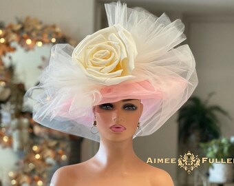 Kentucky Derby Hat, Coffee Beige Cream Brown Tulle Flower  display picture 1