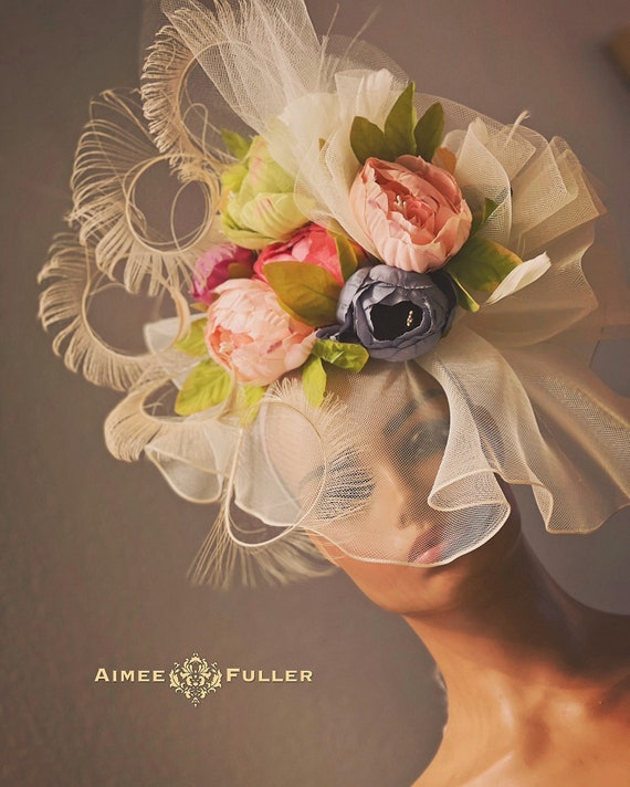 4338 Fascinator Feather Mesh Net Veil Cocktail Tea Party Hat Flower Derby Kentucky of Derby Fascinators for Women Tea Party Veil Mesh  main image 4