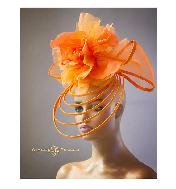 Orange Kentucky Derby Hat Fascinator, Big Bow Derby  display picture 1