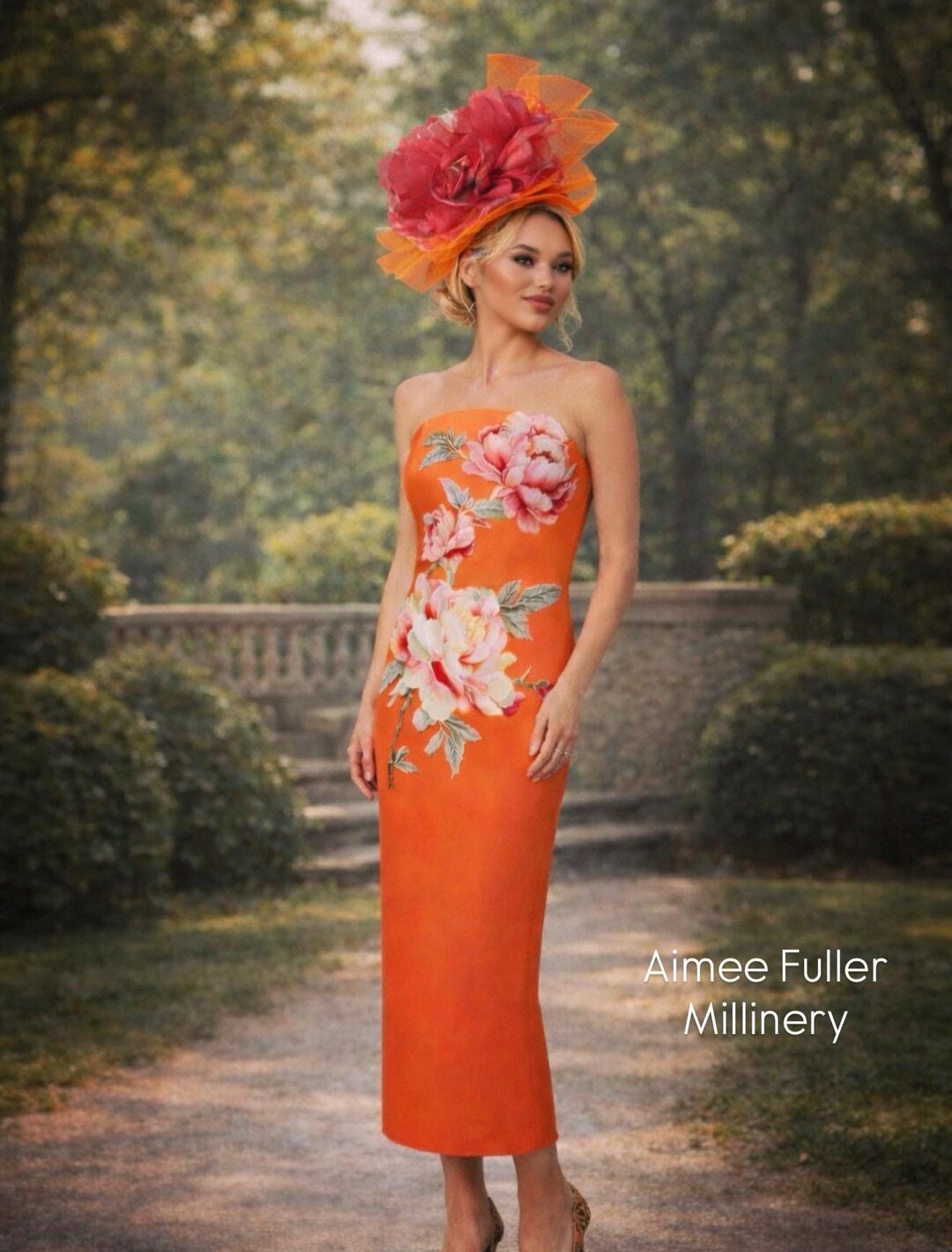 Red Ruffle Ascot Kentucky Derby Hat Fascinator, High Tea Cocktail Hat, Orange Ruffled ...