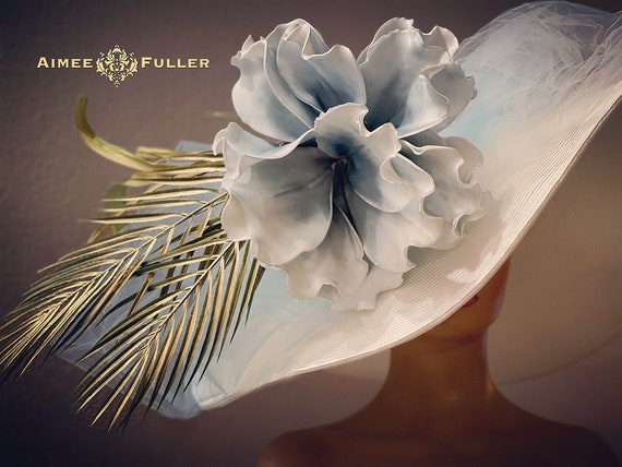 Kentucky Derby Hat, Palm Leaf Hat, High Tea White Cream  display picture 2