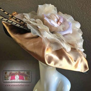 Kentucky Derby Hat, Easter Hat, Black Gold Vanilla Silk Flower, Rose Church Hat, Contest High Tea Hat, Del Mar Races, Black Royal Ascot Hat