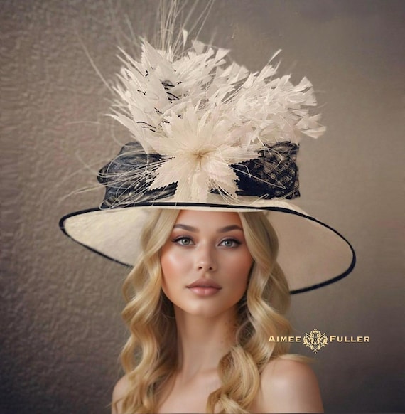 Kentucky Derby Hat, Black Cream Hat, Church High Tea Hat 