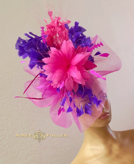 Kentucky Derby Hat Fascinator, Purple and Hot Pink 