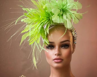 Kentucky Derby Hat Fascinator Lime Green Sinamay With  display picture 1