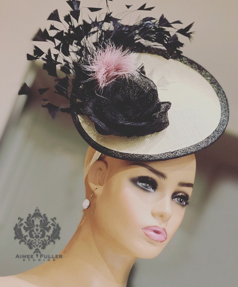 Kentucky Derby Fascinator Royal Ascot Saucer Hat Black Sinamay Etsy