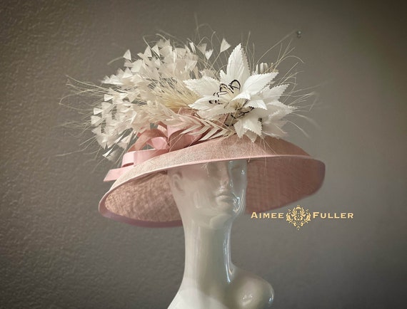 Blush Garden Derby Hat - OOAK Vintage Floral with Raw Silk Accents | EC M509 ( Blush Pink Hat ) Kentucky Derby Hat, Church Hat  main image 4