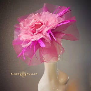 Kentucky Derby Hat Fascinator, Large Flower Hatinator, Royal Ascot Hat Fascinator, Melbourne Cup, Pink Bridal Headpiece Ruffled Hot Pink Hat