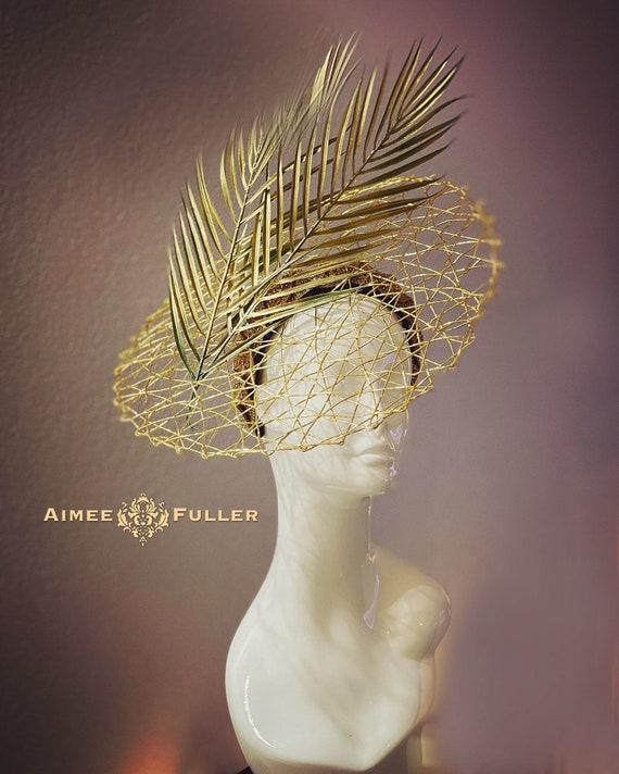 Kentucky Derby Fascinator, Gold Jeweled Headband, Gold-edged 