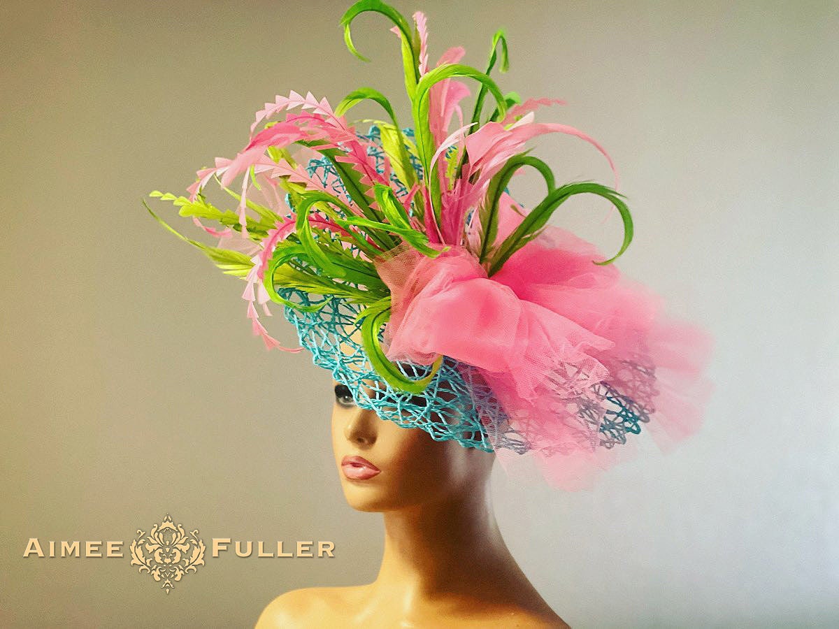 Aimee Fuller Kentucky Derby Fascinator, Apple Green Pink  display picture 3