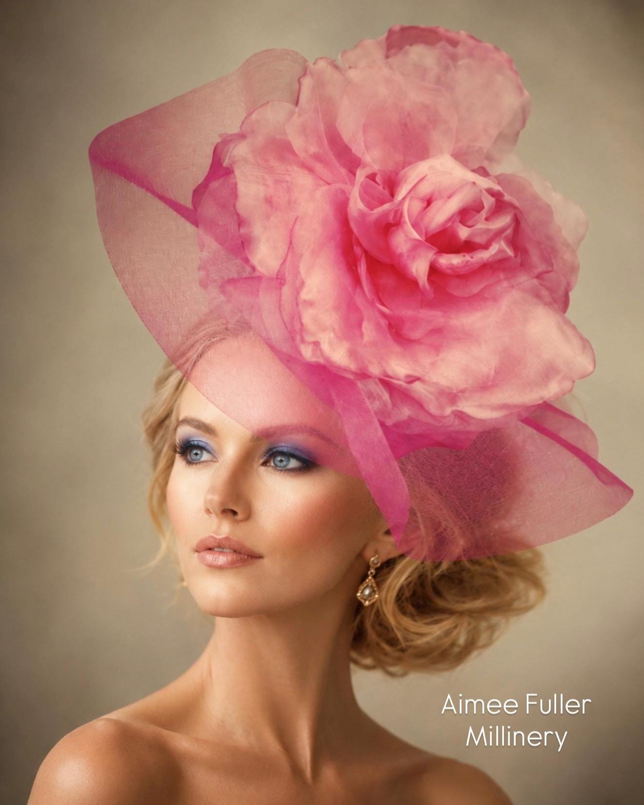 Pink Rose Statement Fascinator – KY Derby Oaks Hat – Wedding Guest Headpiece Pink Dusty Rose Kentucky Derby Hat Fascinator, Church  main image 3