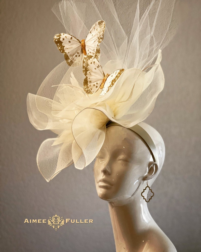 Kentucky Derby Hat Butterfly Hat Bridal Veil White Cream Etsy