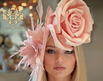 Kentucky Derby Hat Fascinator, Royal Ascot Hat, Pink Rose Disk