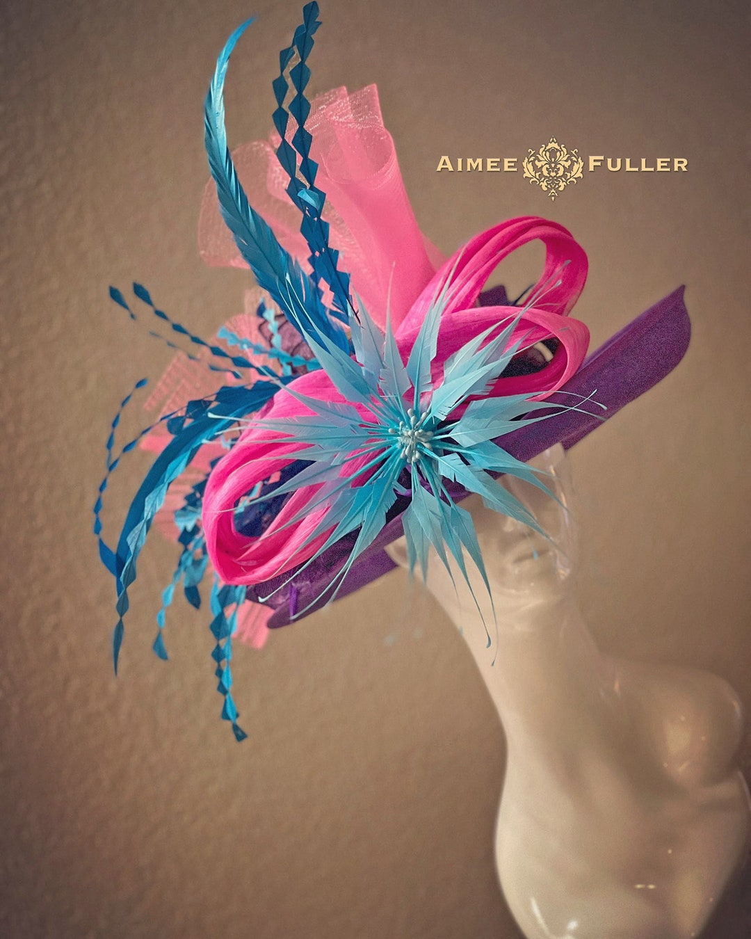Purple and Hot Pink Kentucky Derby Hat, Turquoise Blue Hat, Royal Ascot