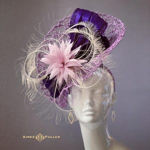 Kentucky Derby Hat, Lavender Lilac Fascinator, Purple Pink Cream Feathers, Del Mar Hat, Royal Ascot Hat, Melbourne Cup Hat, Breeders Cup Hat