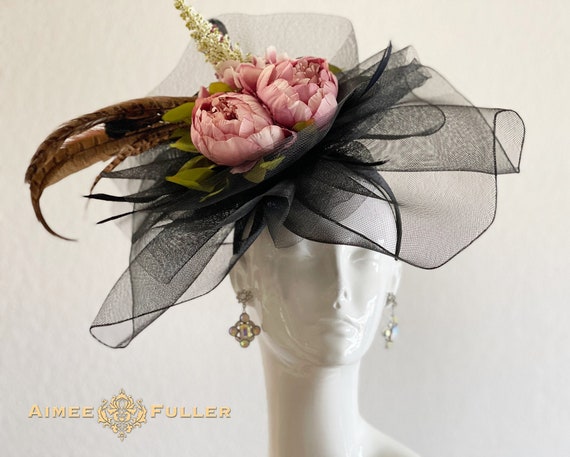 Kentucky Derby Hat Fascinator, Mauve Pink Peony Flowers  display picture 3