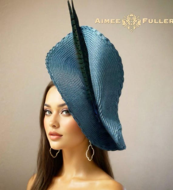 Kentucky Derby Hat Fascinator, Midnight Blue Black Stripe  display picture 3