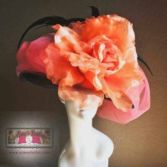 Vibrant Orange Rose Derby Fascinator Aimee Fuller Orange Fascinator Pink Rose Kentucky Derby Hat  main image 4