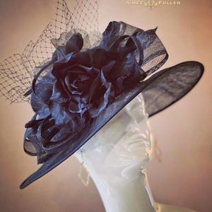 Kentucky Derby Hat, Black Silk Rose Holiday Hat, Church Hat, High Tea Hat, Del Mar Races, Bridal Hat, Royal Ascot Hat Breeders Cup Melbourne