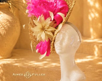Kentucky Derby Hut Fascinator, Royal Ascot Hut, Hellbrauner Pink Fascinator, Del Mar Hut in Sandfarbe, Bordeaux Cup, Derby Hüte für Damen